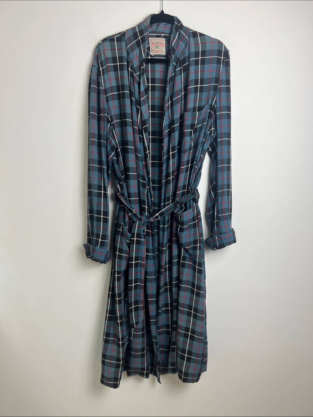 Vintage Men's Small State-O-Maine Blue Plaid 50s 60s Robe Made‎ In USA